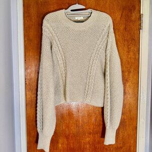 Z Supply Crew Neck Cable Knit Sweater. Gray with Silver Thread Throughout.